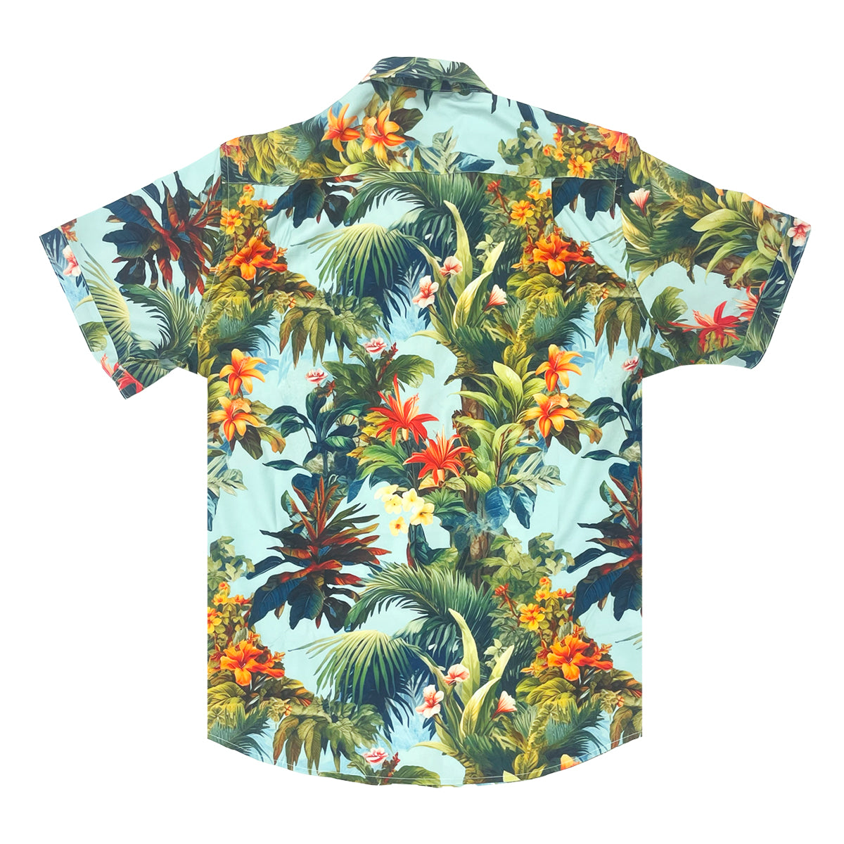 Island Crew Men's Stretch Short Sleeve Aloha Shirt: Manoa Jungle, Blue
