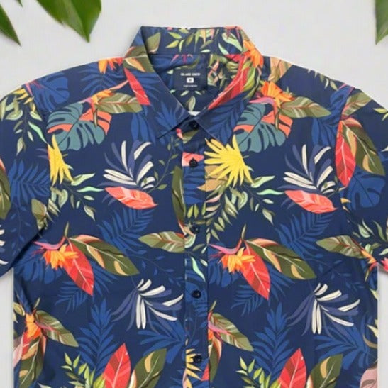STRETCH SHORT SLEEVE ALOHA SHIRT: TROPICAL BREEZE