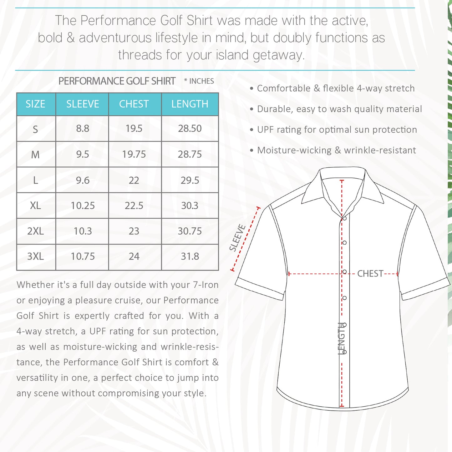 Island Crew Men's Stretch Short Sleeve Polo Shirt: Pineapple Garden, Aqua