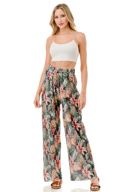 WOMEN'S STRETCH PLEATED PANTS: Pineapple Fiesta
