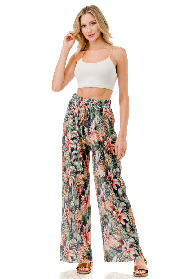 WOMEN'S STRETCH PLEATED PANTS: Pineapple Fiesta