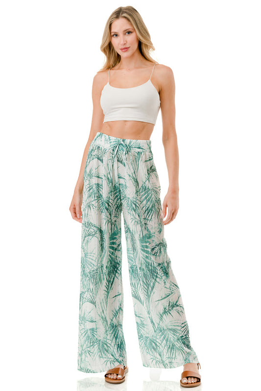 WOMEN'S STRETCH PLEATED PANTS: Palm Bliss
