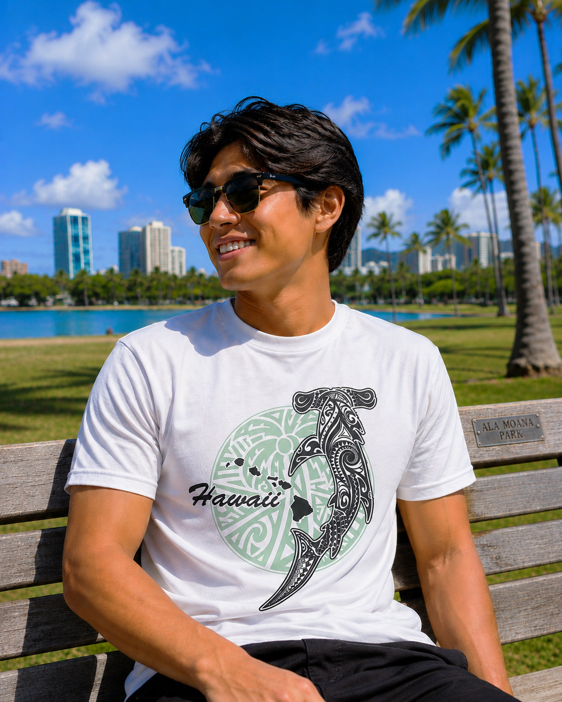 MIXED BLEND SHORT SLEEVE T-SHIRT: Tapa Hammerhead Shark