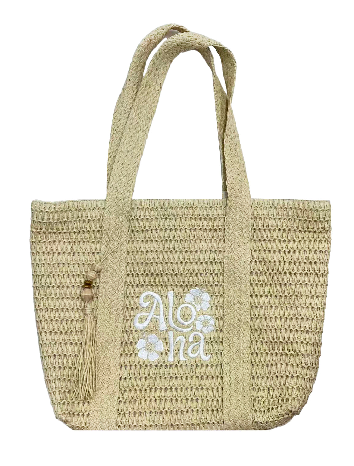 STRAW TOTE BAG W/ EMBROIDERED LOGO: Aloha