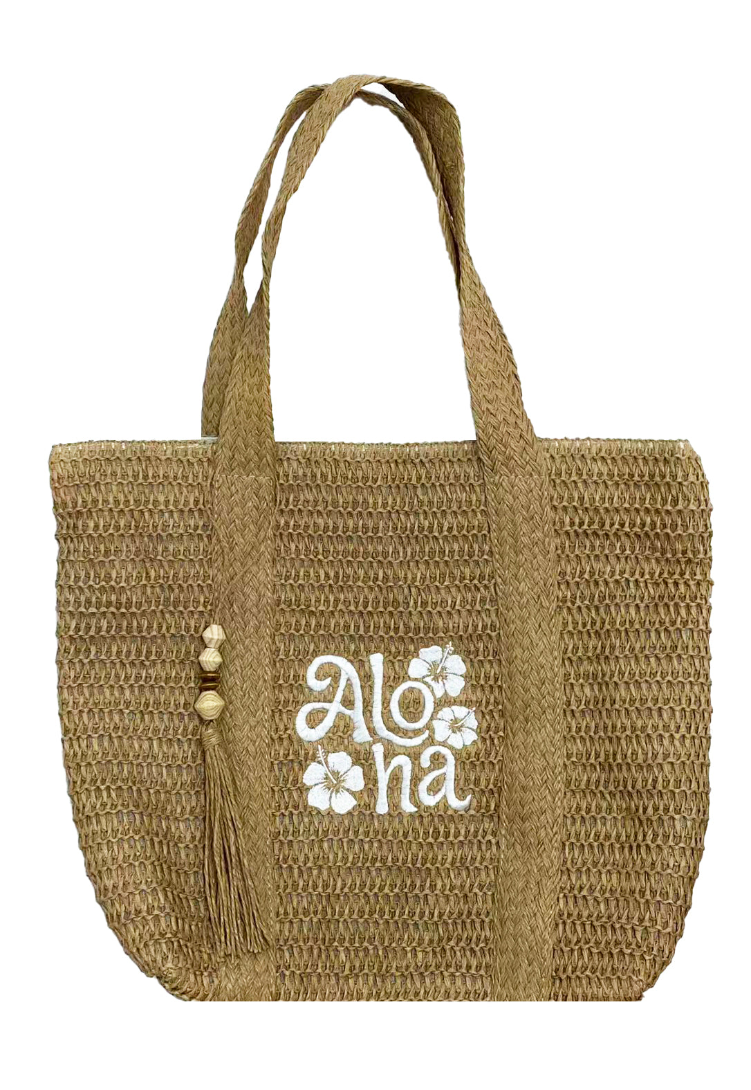 STRAW TOTE BAG W/ EMBROIDERED LOGO: Aloha
