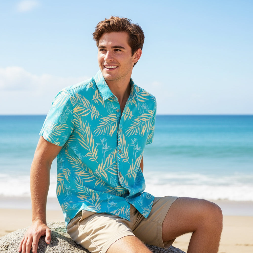 STRETCH SHORT SLEEVE ALOHA SHIRT: PALM BAY - Small