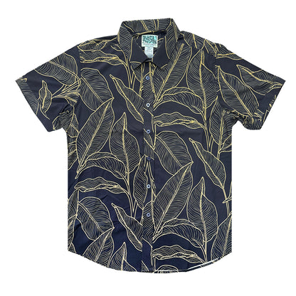 Island Crew Men's Stretch Short Sleeve Aloha Shirt: Banana Leaf