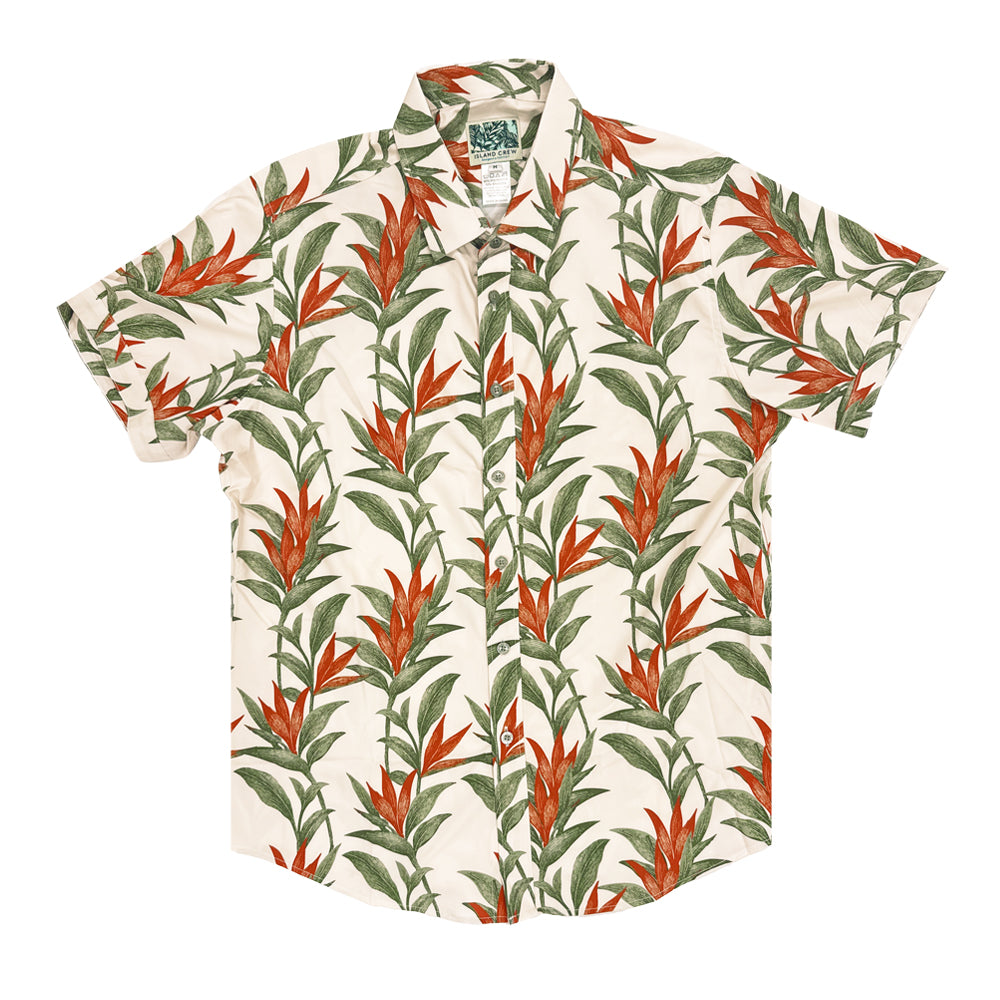 Island Crew Men's Stretch Short Sleeve Aloha Shirt: Tropical Flower