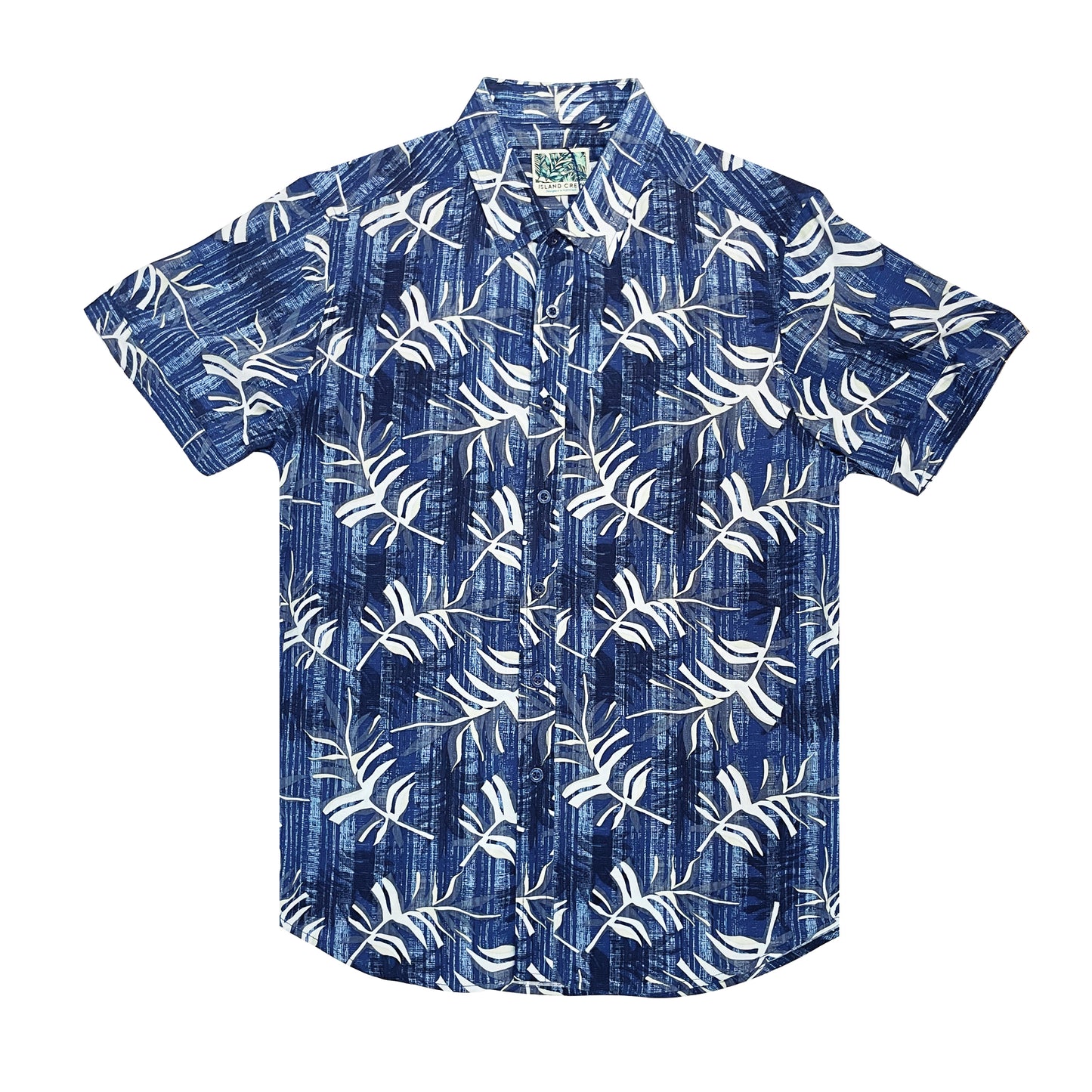 Island Crew Men's Stretch Short Sleeve Rayon Aloha Shirt: Oasis, Navy
