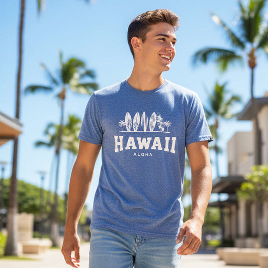 TRI-BLEND SHORT SLEEVE T-SHIRT: Hawaii Surfboard