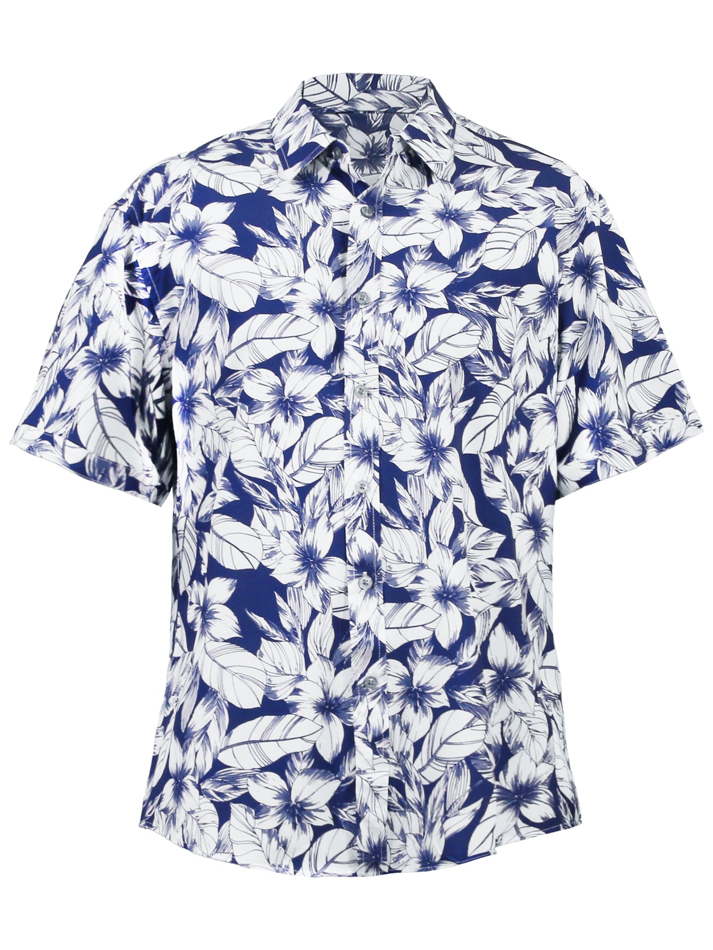 Island Crew Men's Stretch Short Sleeve Aloha Shirt: Midnight Floral, Blue