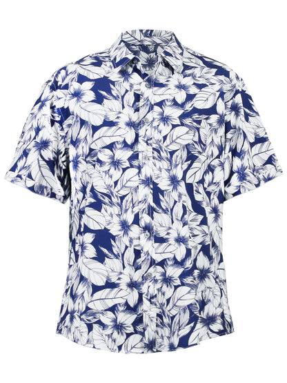 Island Crew Men's Stretch Short Sleeve Aloha Shirt: Midnight Floral, Blue
