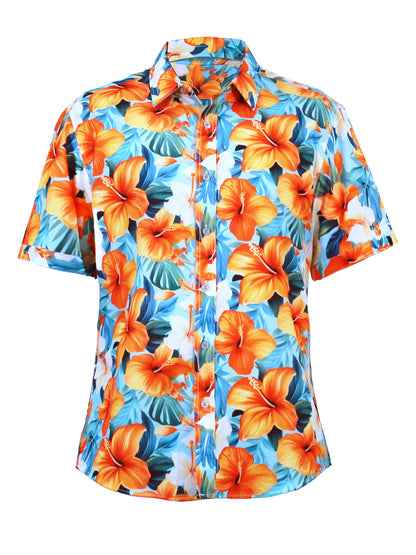 Island Crew Men's Stretch Short Sleeve Aloha Shirt: Island Escape, Aqua