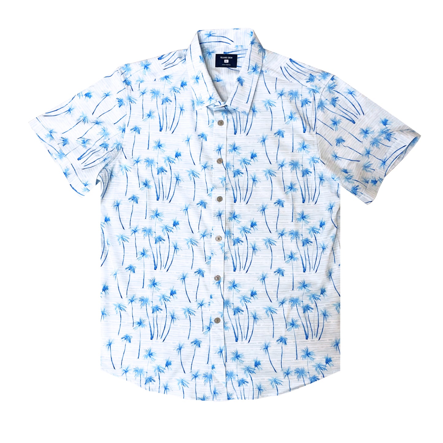 Island Crew Men's Stretch Short Sleeve Aloha Shirt: Palm Shore, White