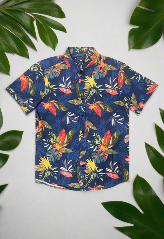 STRETCH SHORT SLEEVE ALOHA SHIRT: TROPICAL BREEZE