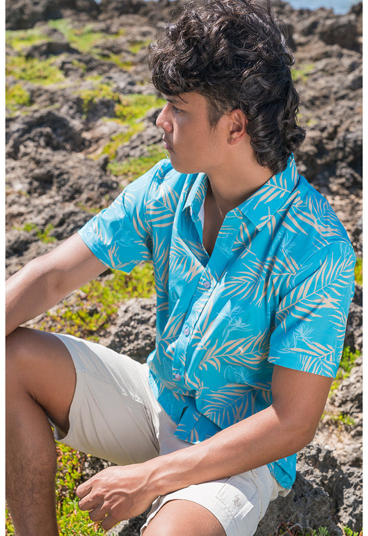 STRETCH SHORT SLEEVE ALOHA SHIRT: PALM BAY - Small